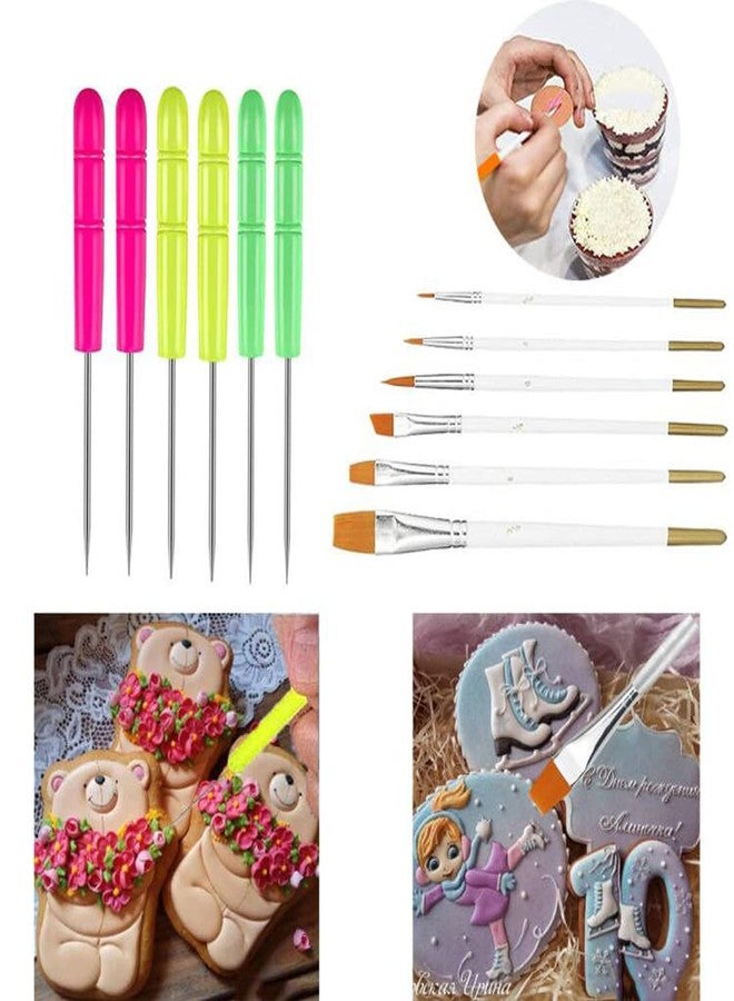PKEAFC Cookie Decorating Kit Supplies 8 Inch Including 1 Acrylic Turntable, 6 Decoration Brushes 6 Scribe Needle, Cookie Turntable Decorating - Image 4
